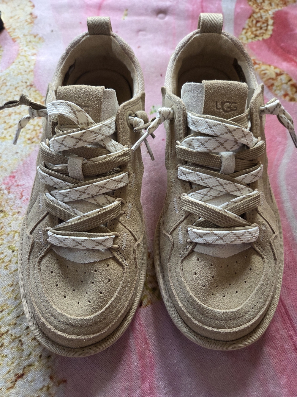 UGG Beige Suede Sneakers with Patterned Laces - Picture 14 of 16